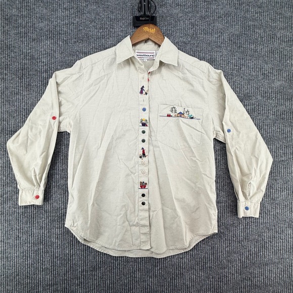 Westbound Tops - Westbound Button Down Shirt Women Size P Beige Excellent Embroidered Cottagecore